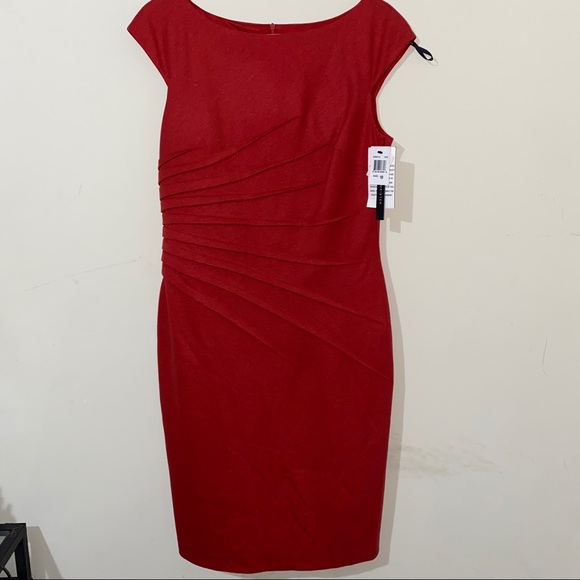 NWT David Meister Bateau Neckline Red Chic Knee-length Cocktail Dress - Picture 4 of 16